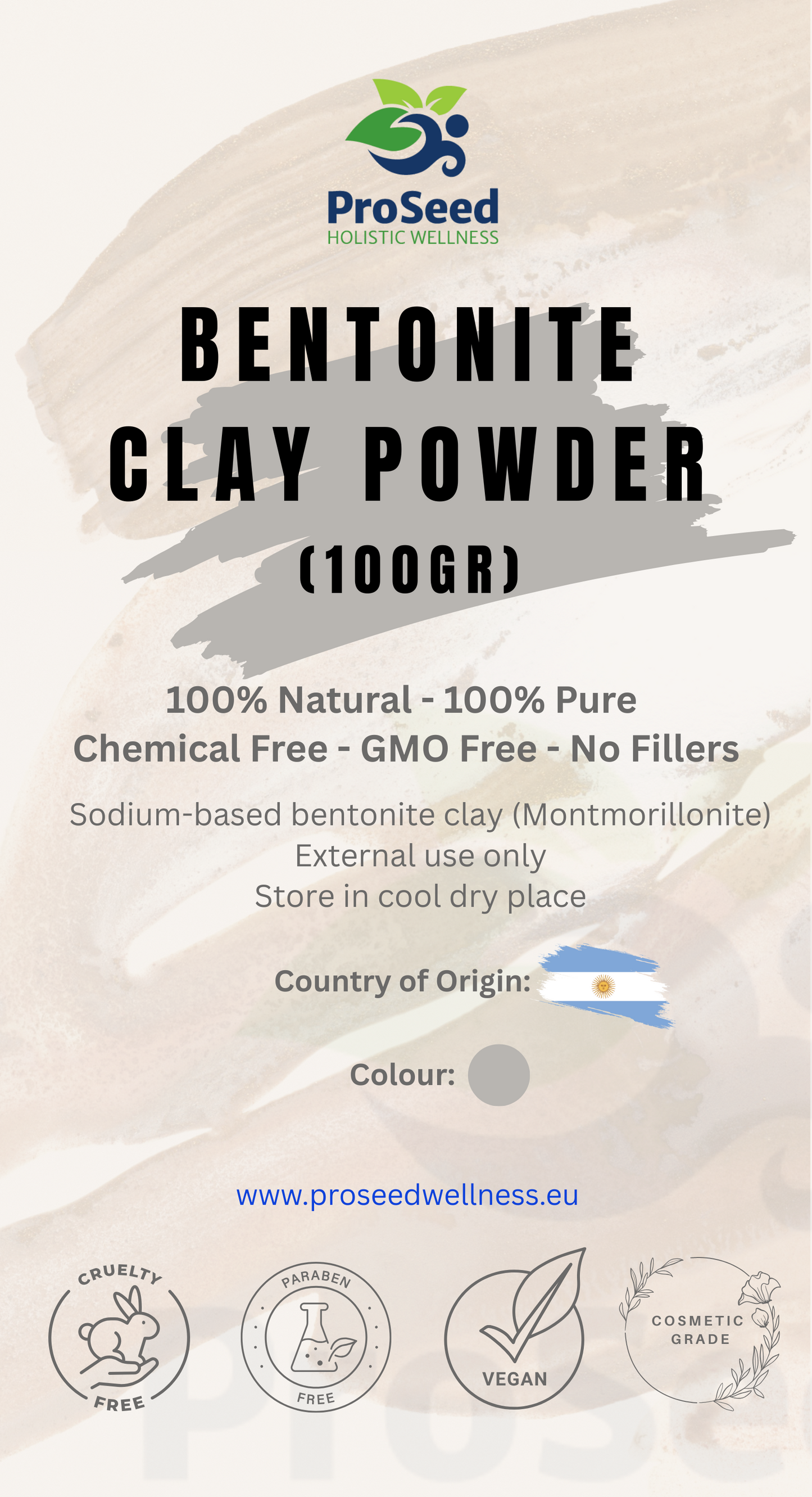 100% Natural Sodium Bentonite Clay Powder 100gr - Argentina